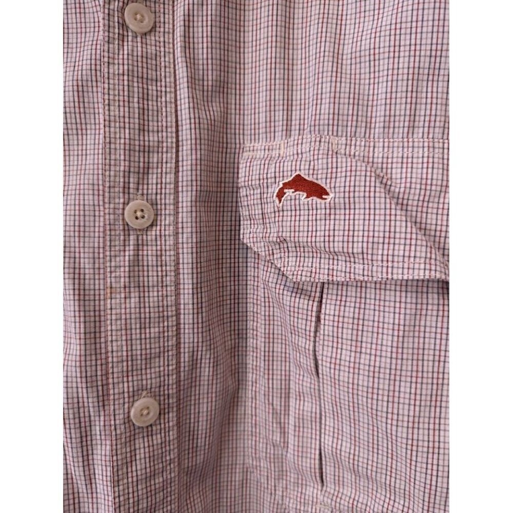 Simms Fishing Button Down Long Sleeve Shirt Red White Striped Men's Size Medium - Picture 4 of 4